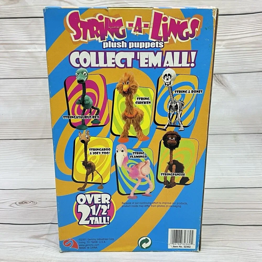 Vintage 2001 Gemmy String-A-Lings Plush Puppet Skeleton & Bones Marionette NOS